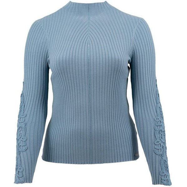 Passioni Strickpullover mit Spitzendetails an den Ärmeln und dezenten Strassdetails