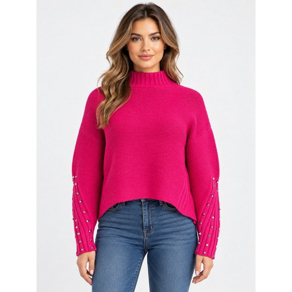 Passioni Strickpullover mit Stehkragen und Nietendetails