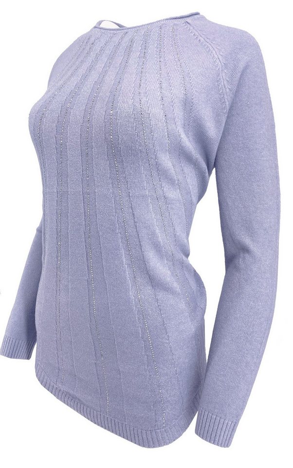 Passioni Strickpullover mit Strassdetails und Plissee – Bild 3 von 4