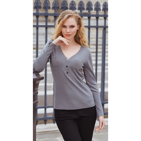 Passioni Strickpullover mit Vordertaschen und Strassdetails