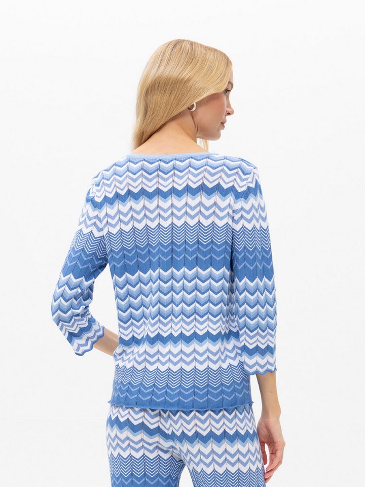 Passioni Strickpullover mit Zick-Zack-Muster in Blau leichtes Strickshirt in verschiedenen Blautönen mit ZickZackmuster – Bild 3 von 4