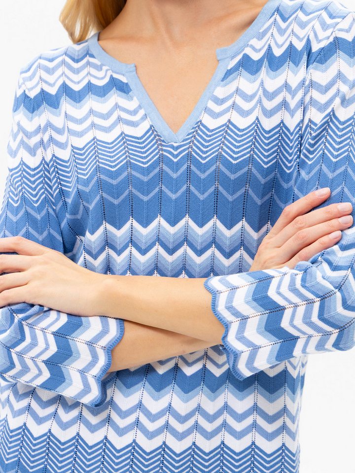 Passioni Strickpullover mit Zick-Zack-Muster in Blau leichtes Strickshirt in verschiedenen Blautönen mit ZickZackmuster – Bild 4 von 4