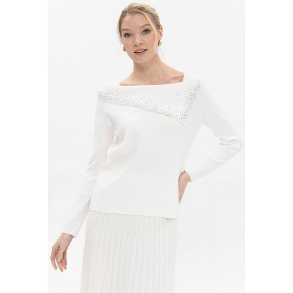 Passioni Strickpullover Off-Shoulder mit Umschlagkragen