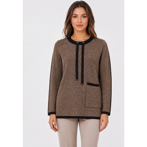 Passioni Strickpullover Sweatshirt mit Strass-Kordeln und Vordertasche