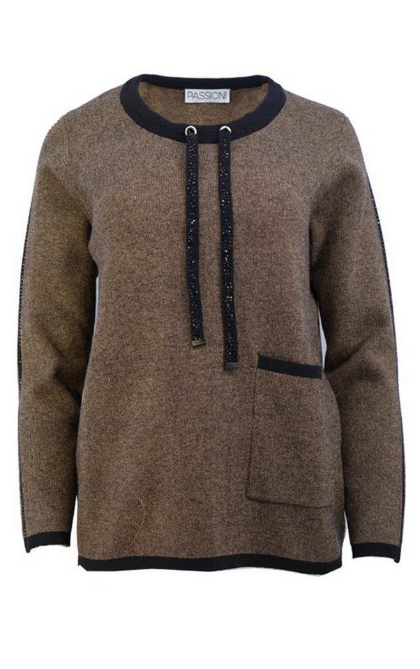 Passioni Strickpullover Sweatshirt mit Strass-Kordeln und Vordertasche – Bild 2 von 2