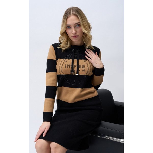 Passioni Strickpullover Sweatshirt mit Streifen und Strass-Schriftzug