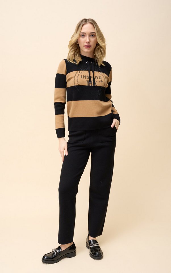Passioni Strickpullover Sweatshirt mit Streifen und Strass-Schriftzug – Bild 2 von 5