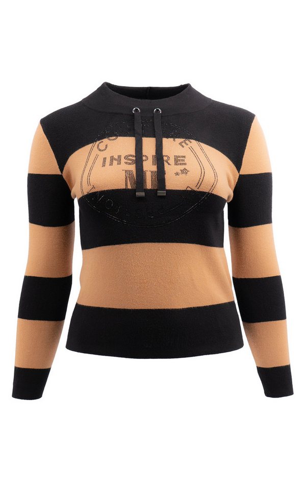 Passioni Strickpullover Sweatshirt mit Streifen und Strass-Schriftzug – Bild 5 von 5