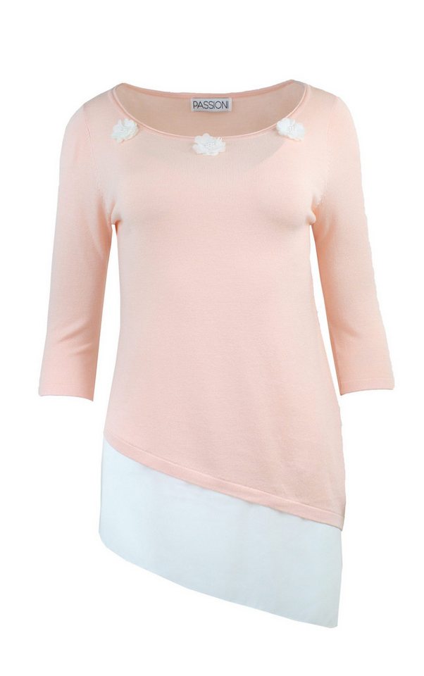 Passioni Sweater Rosafarbener Pullover mit asymmetrischem Saum und Blumendetail – Bild 3 von 4