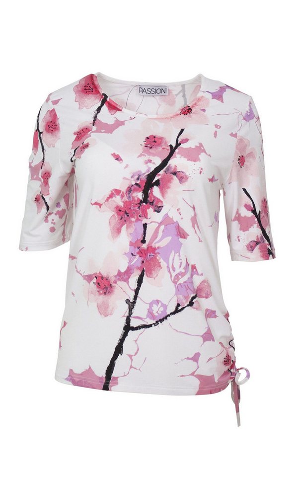 Passioni T-Shirt in Rose, mit Blumenprint und Bindebändern am Saum – Bild 2 von 3