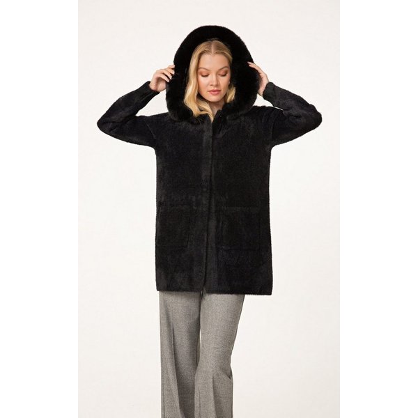 Passioni Winterjacke Strickmantel mit Webpelz Kapuze