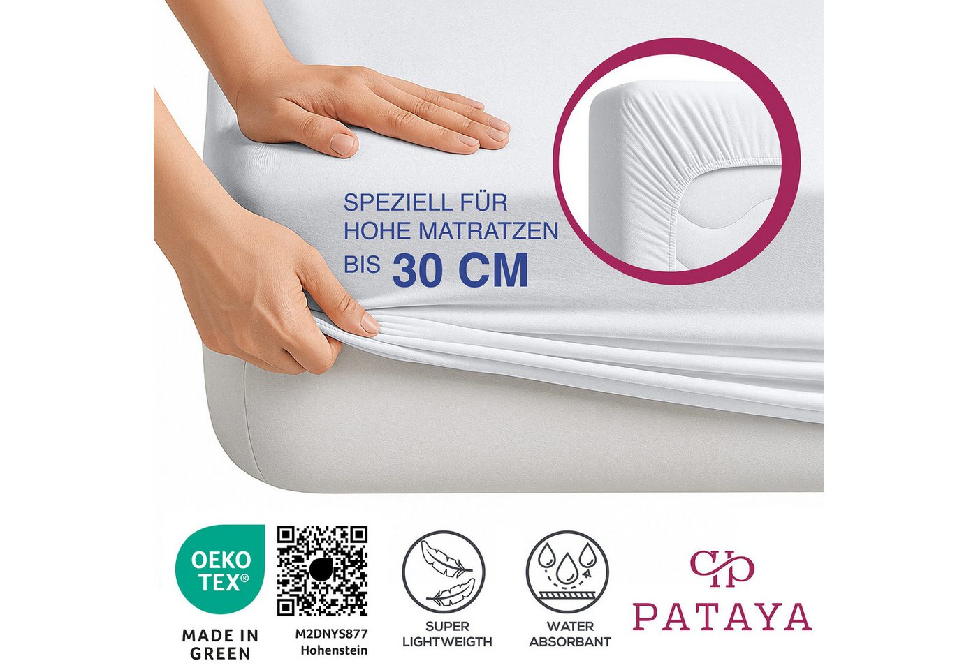 Matratzenschoner 90x200, 140x200, 160x200, 180x200 Matratzenauflage, Fitted Pataya, wasserundurchlässig, atmungsaktiv, pflegeleicht – Bild 2 von 5