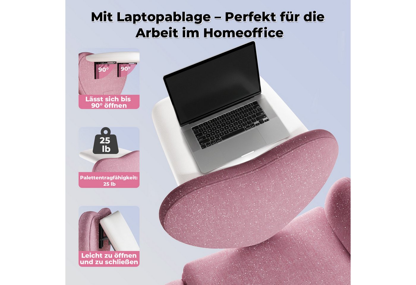 Patbrela Bürostuhl drehbar, mit klappbarer Tischplatte für Laptop und Rollen, 360° drehbarer Chefsessel mit Armlehnen, bis 180 kg – Bild 2 von 5