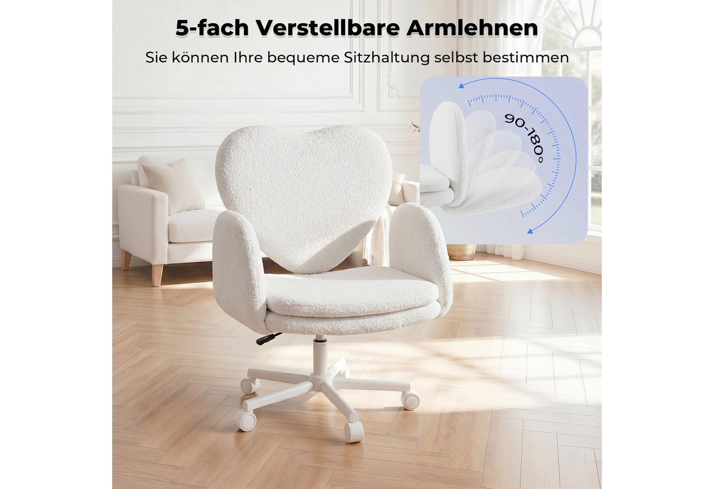 Patbrela Bürostuhl drehbar, mit klappbarer Tischplatte für Laptop und Rollen, 360° drehbarer Chefsessel mit Armlehnen, bis 180 kg – Bild 5 von 5