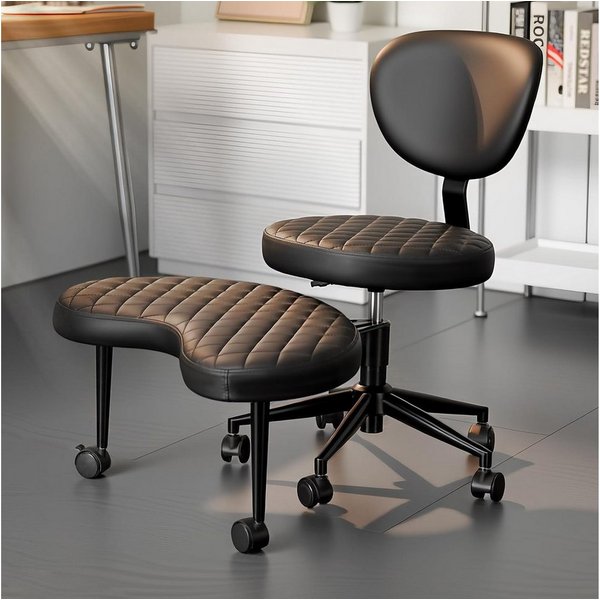 Patbrela Bürostuhl mit Kreuzbeinen,Ergonomischer Kniestuhlm,360° drehbar, PU-Leder Schwarz