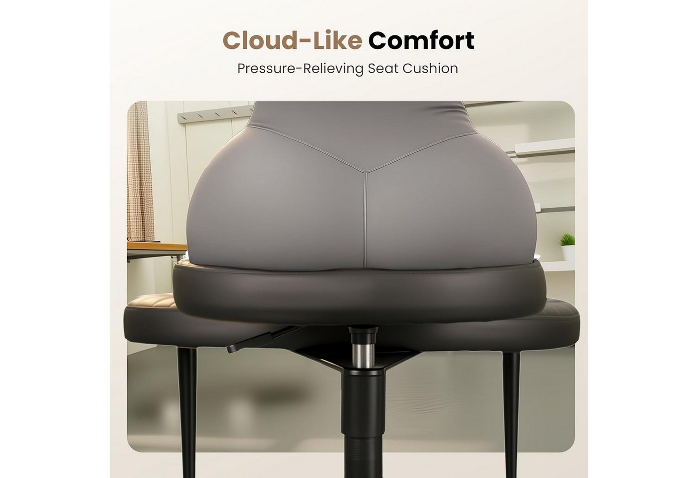 Patbrela Bürostuhl mit Kreuzbeinen,Ergonomischer Kniestuhlm,360° drehbar, PU-Leder Schwarz – Bild 5 von 5