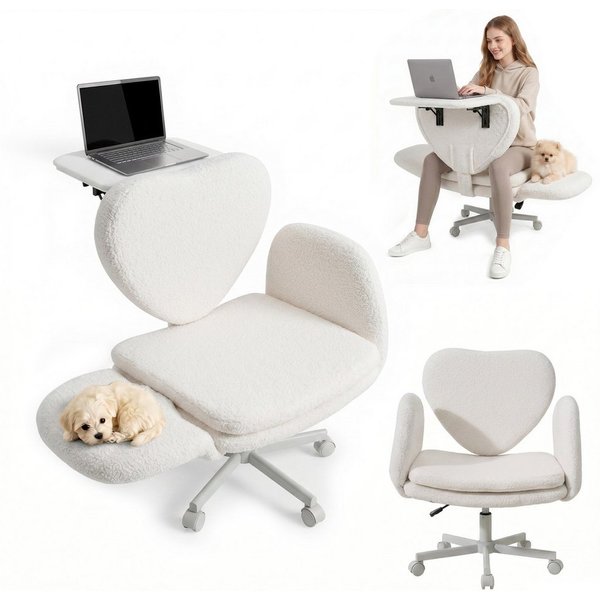 Patbrela Drehstuhl Bürostuhl Chefsessel Ergonomisch mit klappbaren Armlehnen, drehbar, mit klappbarer Tischplatte für Laptop und Rollen