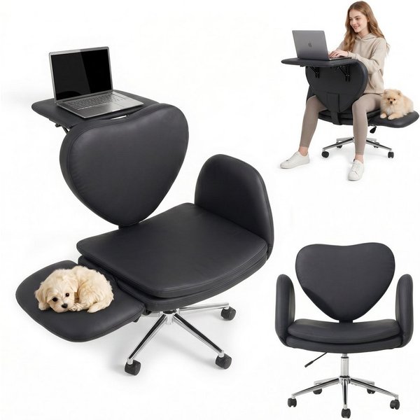 Patbrela Drehstuhl Bürostuhl Chefsessel Ergonomisch mit klappbaren Armlehnen, drehbar, mit klappbarer Tischplatte für Laptop und Rollen
