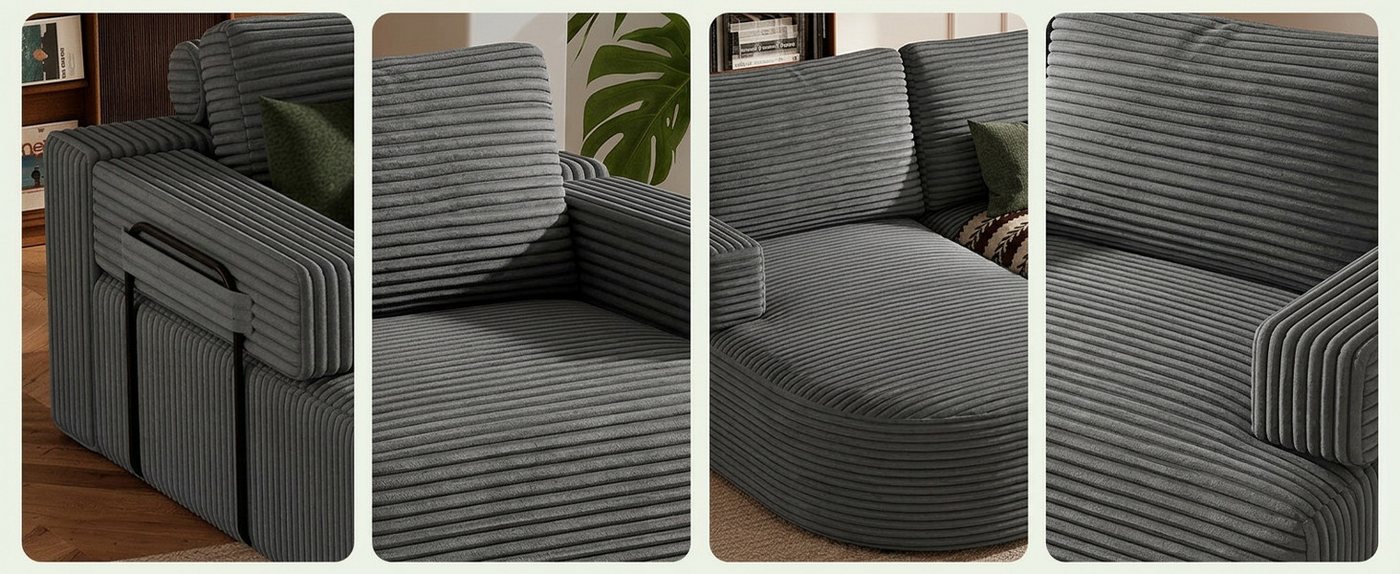 Patbrela Ecksofa Cord Schlafsofa 313 cm U Form mit 2 Abgerundeter Chaise Longue – Bild 5 von 5