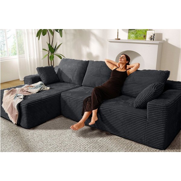 Patbrela Ecksofa Couch L-Form 263cm, Sofa Links Samtstoff Vierersofa mit Liegefläche, keine Montage erforderlich