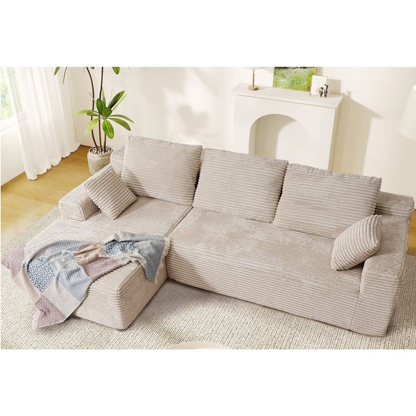 Patbrela Ecksofa Couch L-Form 263cm, Sofa Links Samtstoff Vierersofa mit Liegefläche, keine Montage erforderlich
