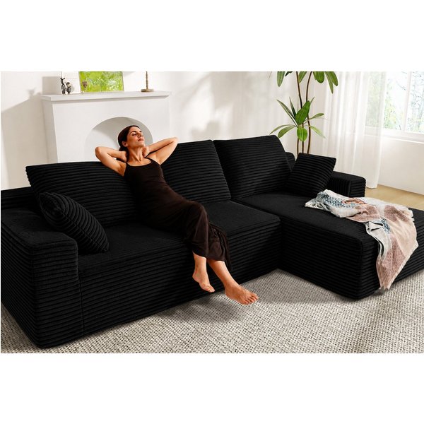 Patbrela Ecksofa Couch L-Form 263cm, Sofa Links Samtstoff Vierersofa mit Liegefläche, keine Montage erforderlich