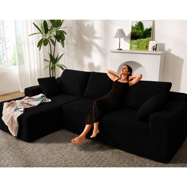 Patbrela Ecksofa Couch L-Form 263cm, Sofa Links Samtstoff Vierersofa mit Liegefläche, keine Montage erforderlich