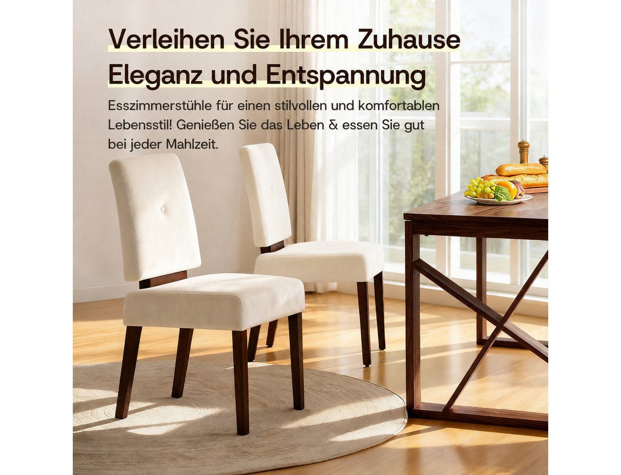 Patbrela Stuhl Holz-Esszimmerstühle, 2er-Set, Polsterstuhl, stabile Holzkonstruktion – Bild 3 von 5