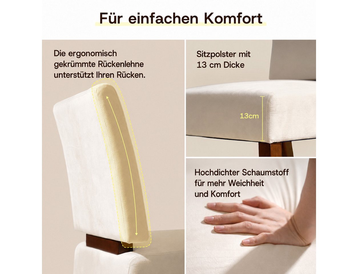 Patbrela Stuhl Holz-Esszimmerstühle, 2er-Set, Polsterstuhl, stabile Holzkonstruktion – Bild 5 von 5