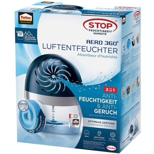 Pattex Luftentfeuchter AERO 360°, 360° Luftzirkulation, bis 3 Monate, Anti-Geruch