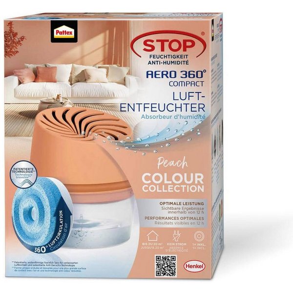 Pattex Luftentfeuchter AERO 360° Luftentfeuchter, bis zu 90 Tage Wirkungsdauer, Räume bis 20 m²