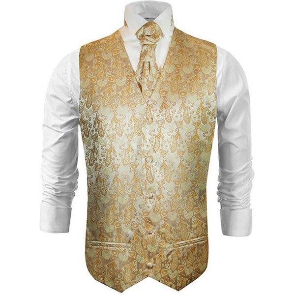 Paul Malone Anzugweste Herren Hochzeitsweste mit Plastron Set 2tlg paisley - Bräutigam (Set, 2-tlg., mit Weste und Plastron) gold V16