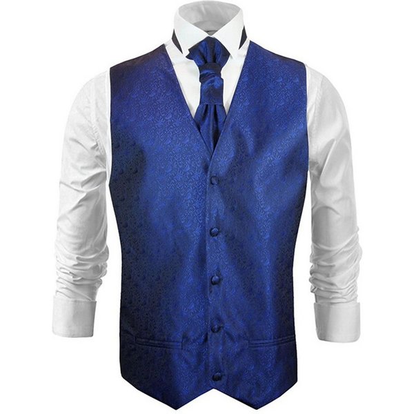 Paul Malone Anzugweste Herren Hochzeitsweste mit Plastron Set 2tlg Ornamente - Bräutigam (Set, 2-tlg., mit Weste und Plastron) royal blau V8