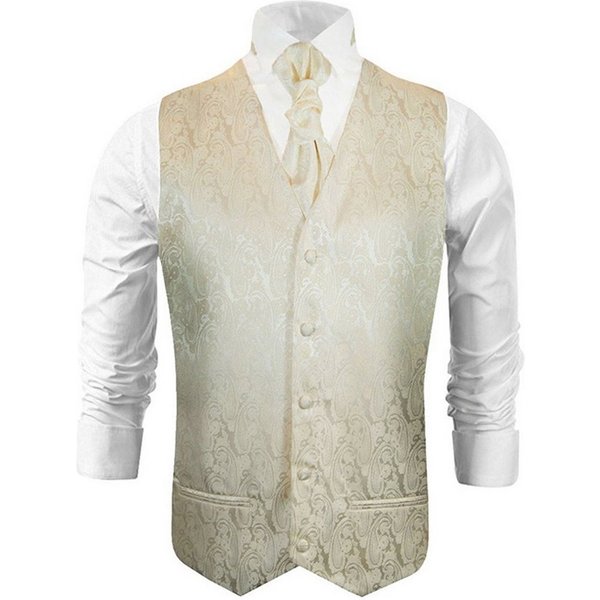 Paul Malone Anzugweste Herren Hochzeitsweste mit Plastron Set 2tlg paisley - Bräutigam (Set, 2-tlg., mit Weste und Plastron) champagner V26