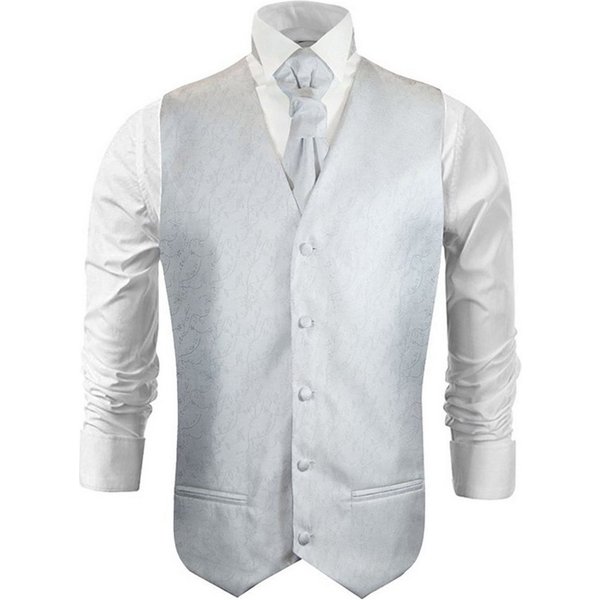 Paul Malone Anzugweste Herren Hochzeitsweste mit Plastron Set 2tlg Florale - Bräutigam (Set, 2-tlg., mit Weste und Plastron) silber weiß V20