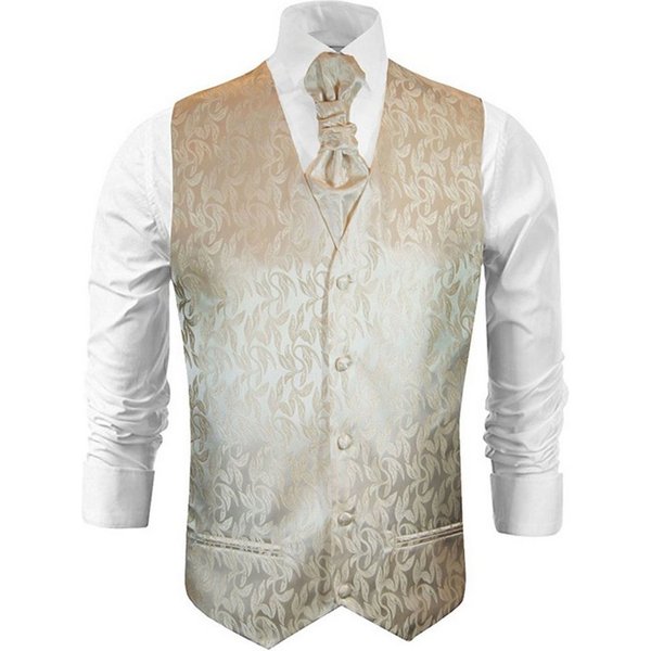 Paul Malone Anzugweste Herren Hochzeitsweste mit Plastron Set 2tlg florale - Bräutigam (Set, 2-tlg., mit Weste und Plastron) cappuccino braun V42