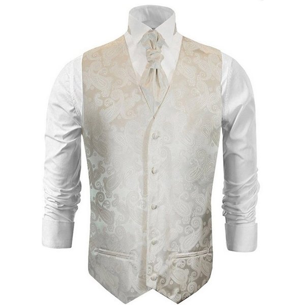 Paul Malone Anzugweste Herren Hochzeitsweste mit Plastron Set 2tlg paisley - Bräutigam (Set, 2-tlg., mit Weste und Plastron) ivory V44