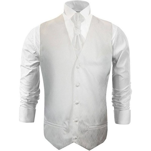 Paul Malone Anzugweste Herren Hochzeitsweste mit Plastron Set 2tlg gestreift - Bräutigam (Set, 2-tlg., mit Weste und Plastron) ivory V25