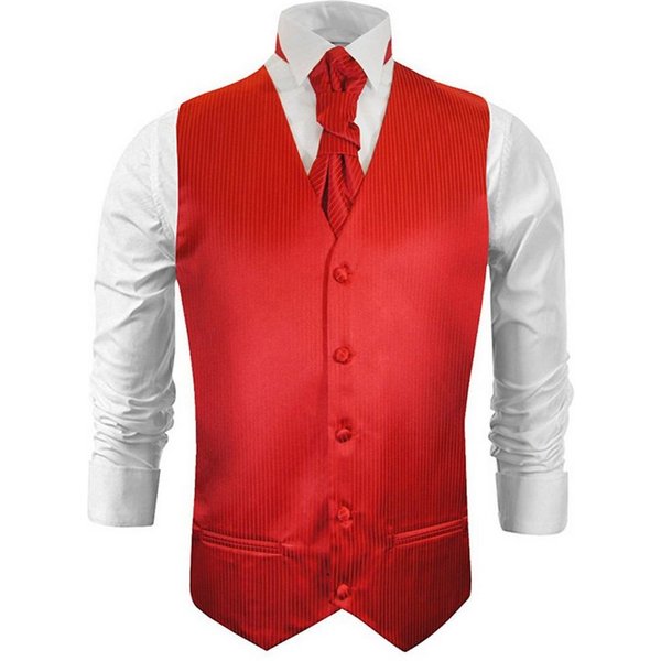 Paul Malone Anzugweste Herren Hochzeitsweste mit Plastron Set 2tlg schwarz - Bräutigam (Set, 2-tlg., mit Weste und Plastron) rot V24, Gr. 52 (M)