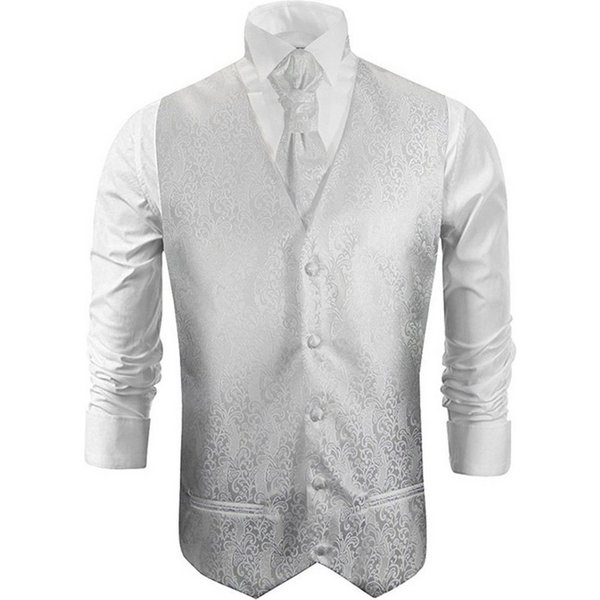 Paul Malone Anzugweste Herren Hochzeitsweste mit Plastron - Barock florale (Set, 2-tlg., mit Weste und Plastron) Hochzeitsmode weiß V43