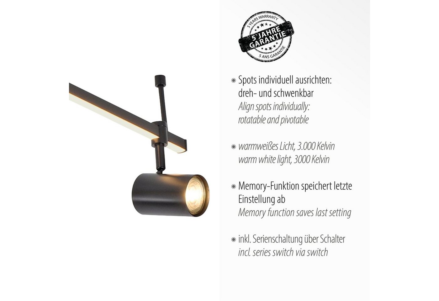Paul Neuhaus Deckenleuchte BARIK, LED fest integriert, LED wechselbar, Warmweiß, LED, separat steuerbar (Schalter), separat steuerbar (Schalter) – Bild 5 von 5