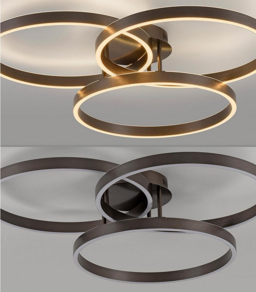 Paul Neuhaus LED Deckenleuchte VELUNA, Braun, Metall, Dimmfunktion, LED fest integriert, Tageslichtweiß, mit Fernbedienung, Memoryfunktion, B 71,1 x H 15,1 x T  – Bild 4 von 5