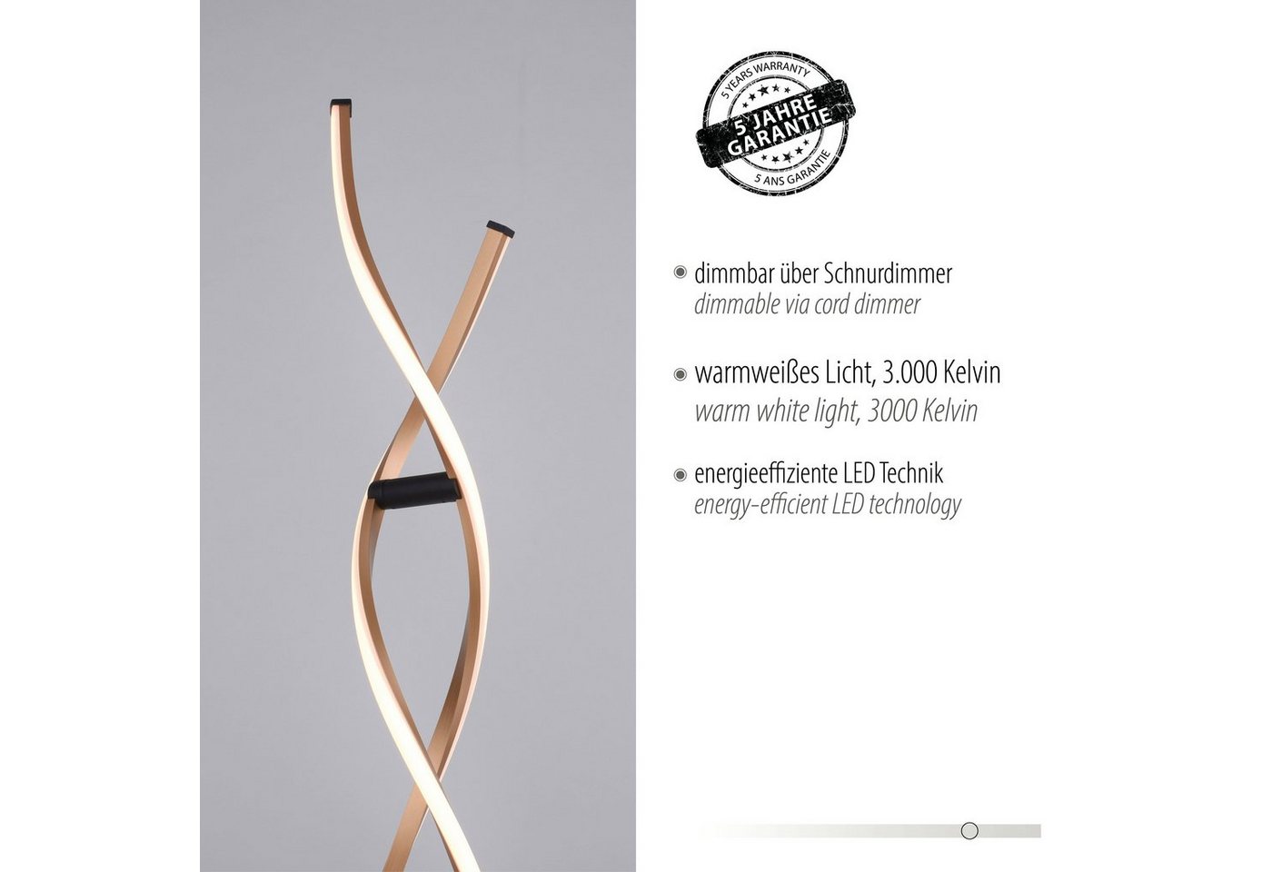 Paul Neuhaus Stehlampe POLINA, Dimmfunktion, LED fest integriert, Warmweiß, LED, dimmbar über Schnurdimmer – Bild 3 von 5