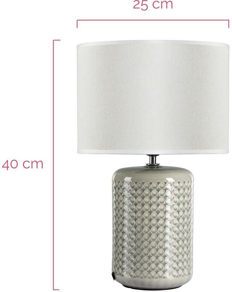 Pauleen LED Tischleuchte Go for Glow, Leuchtmittel wechselbar, Warmweiß, E27, 3-Step dimmbar weiß/grün, 230 V, Stoff/Keramik – Bild 4 von 5