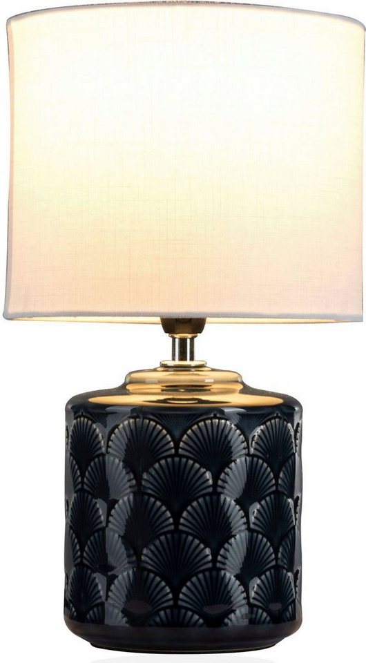 Pauleen Tischleuchte Glowing Midnight, ohne Leuchtmittel, E14, Stoffschirm, Blau, Weiß, Keramik – Bild 2 von 5