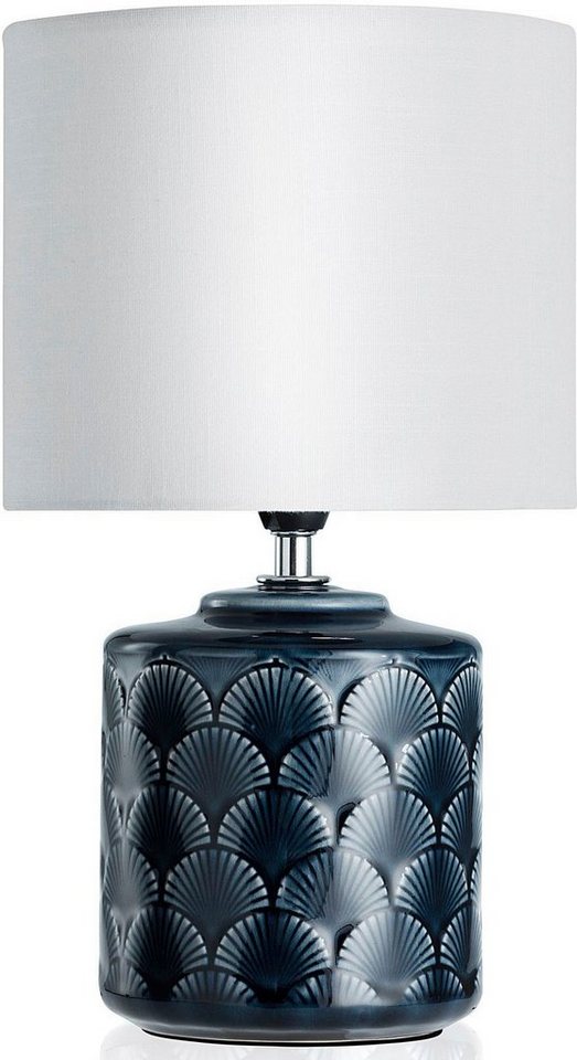 Pauleen Tischleuchte Glowing Midnight, ohne Leuchtmittel, E14, Stoffschirm, Blau, Weiß, Keramik – Bild 3 von 5