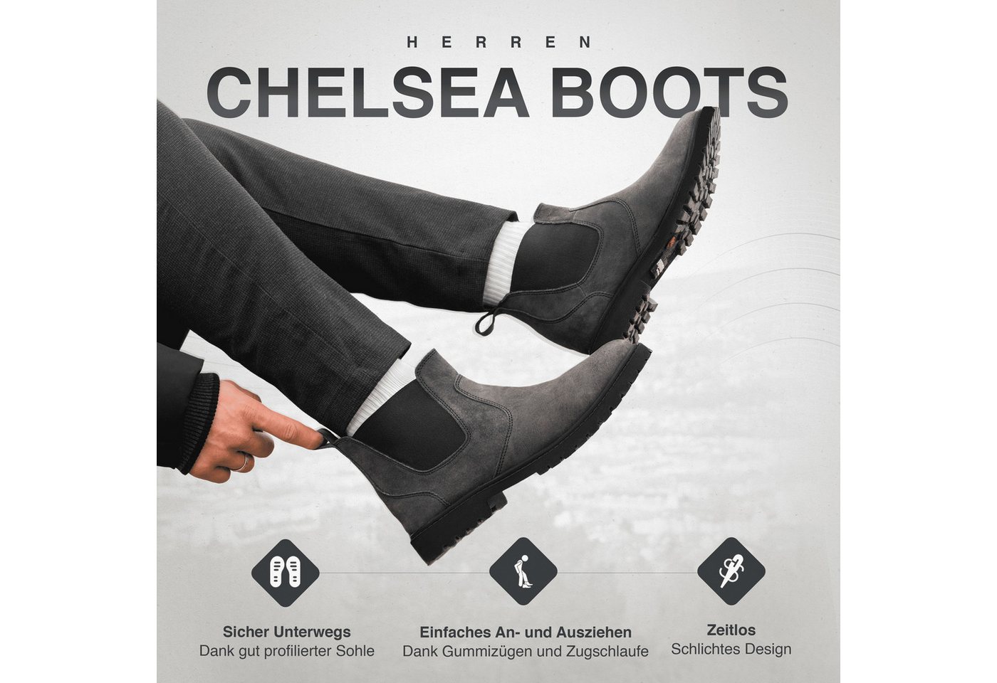 PAULGOS Herren Chelsea Boots, Stiefeletten Größe 39-47 in 3 Farben Chelseaboots – Bild 2 von 5