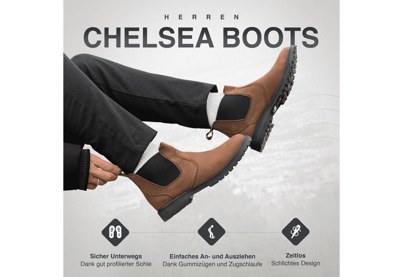 PAULGOS Herren Chelsea Boots, Stiefeletten Größe 39-47 in 3 Farben Chelseaboots – Bild 2 von 5