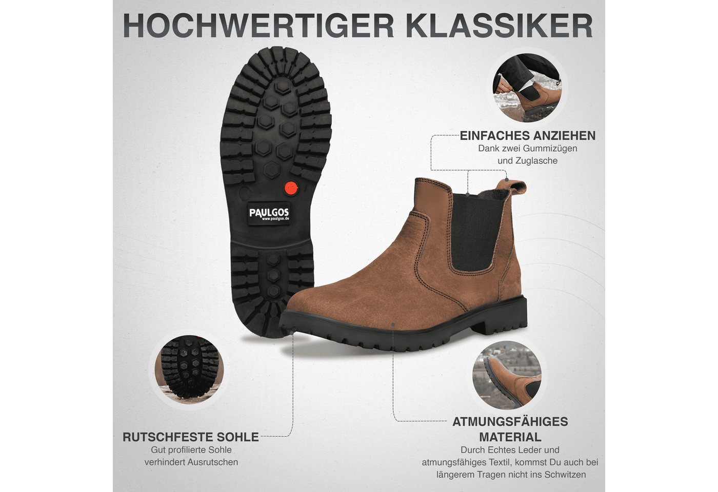 PAULGOS Herren Chelsea Boots, Stiefeletten Größe 39-47 in 3 Farben Chelseaboots – Bild 3 von 5
