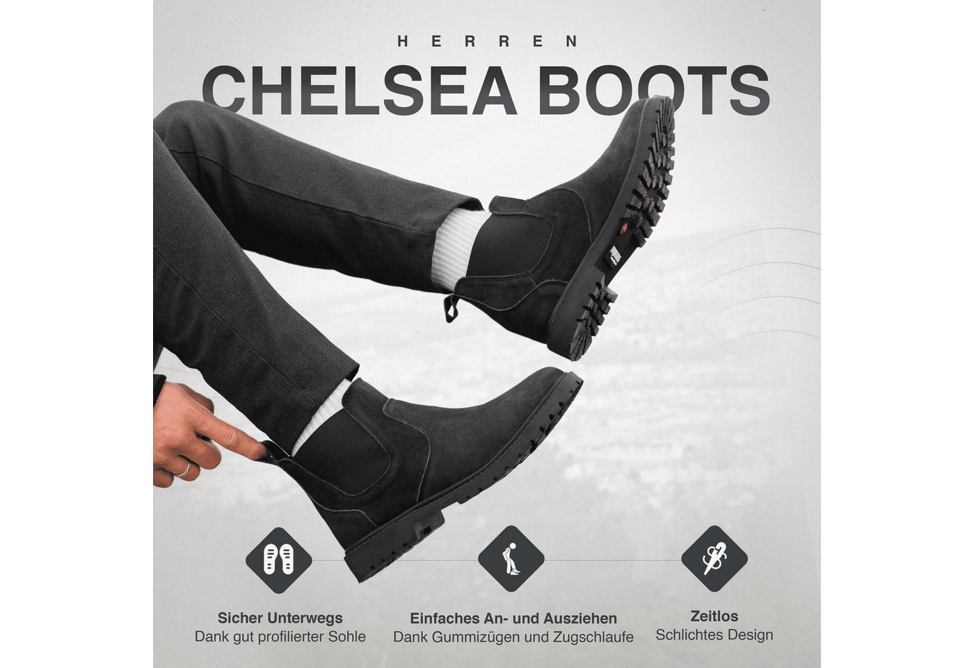 PAULGOS Herren Chelsea Boots, Stiefeletten Größe 39-47 in 3 Farben Chelseaboots – Bild 2 von 5